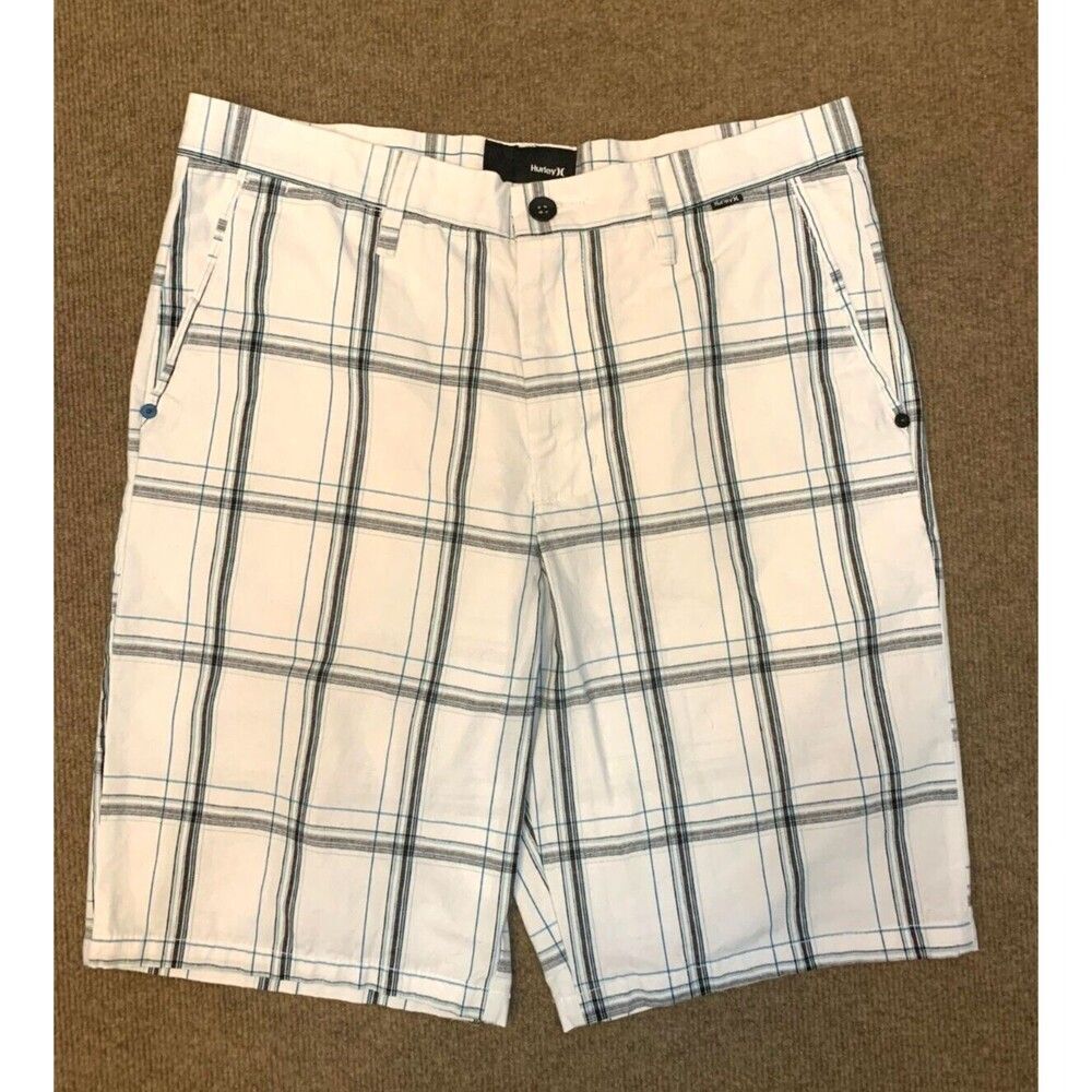 Hurley Plaid Chino Shorts Mens 32 Flat Front Relaxed Board